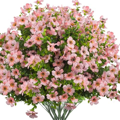 Grunyia Artificial Fake Flowers for Outdoor Spring Decoration, 16 Bundles Faux Silk Colorful Daisy UV Resistant Realistic for Outside Porch Patio Home Yard Garden Planters Pots Window Box (Pink) by Grunyia