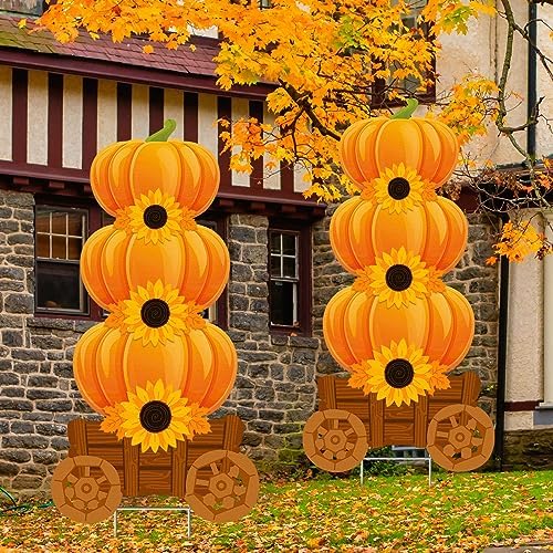 Thyle 2 Pack Fall Thanksgiving Outdoor Decorations, Pumpkin Yard Sign Stake by Thyle