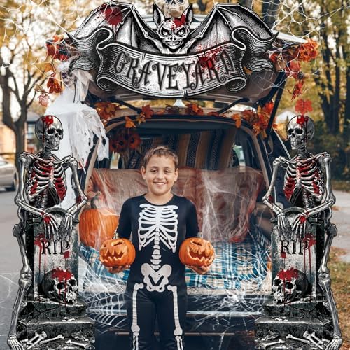 Tiamon Halloween Cemetery Door Decorations Skeleton Tombstones Door Banner - Image 6