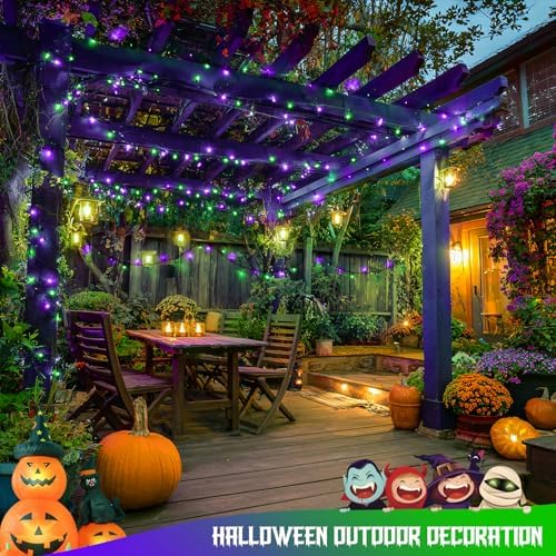 JMEXSUSS 250 LED Halloween Lights Plug in, Purple and Green String Light - Image 3