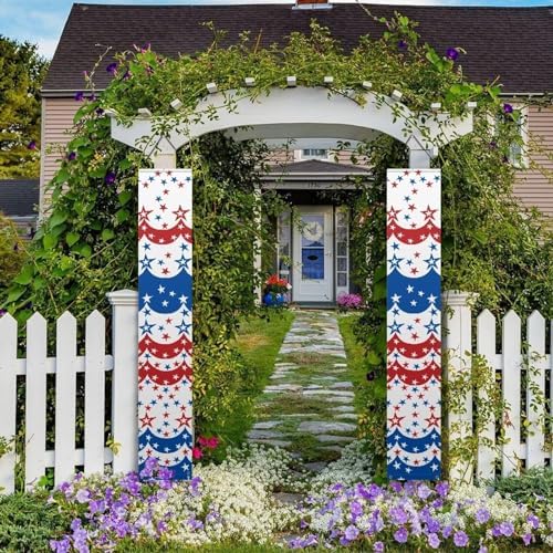 doginthehole 4th of July Porch Sign Banner, Patriotic Stars and Stripes Door Hanging American Flag Banner Supplies for Independence Day Memorial Day Party Decorations - Image 4