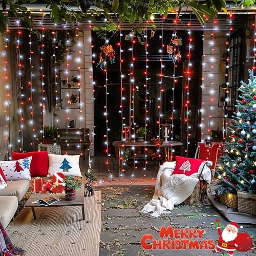 JMEXSUSS 300LED Red and White Christmas Curtain Lights for Bedroom, Plug in - Image 5