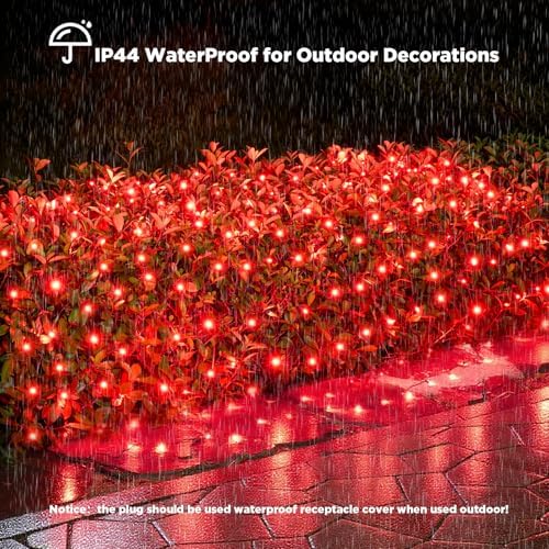 Led Net Lights Christmas Lights Outdoor 200Leds 9ft x 6ft Upgraded Red Christmas Net Lighting, Waterproof 5mm LED Wide Angle Outdoor Indoor Mesh Net Light for Trees, Bushes, Shrubs Decorations - Image 3