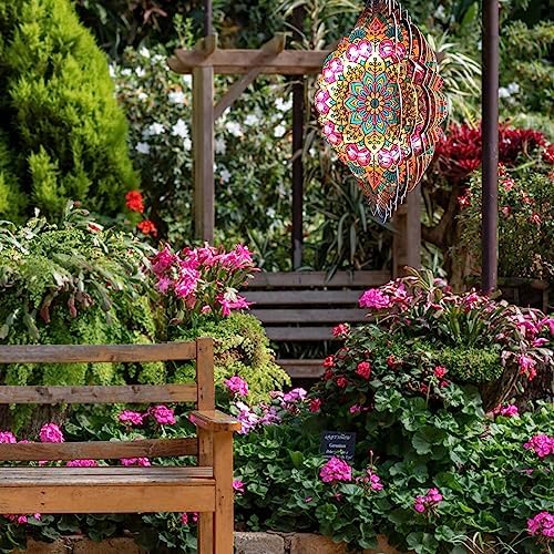 Aoedelyart Wind Spinners Outdoor Mandala Lucky Star,Laser Cut Metal Kinetic Art Wind Spinner Gift for Christmas,12In Stainless Steel Hanging Yard&Garden 3D Wind Sculpture Decorations Indoor Spinners - Image 3
