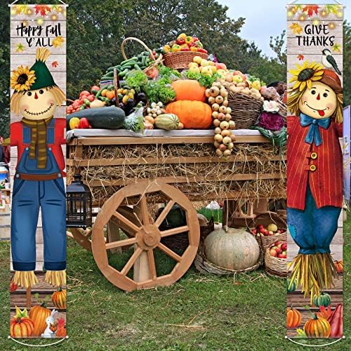 Thanksgiving Hanging Banners Happy Fall Y'all Porch Sign Autumn Hanging Door Banner Thanks Porch Banner Thanksgiving Party Decoration for Fall Indoor Outdoor Door Wall Decor - Image 4