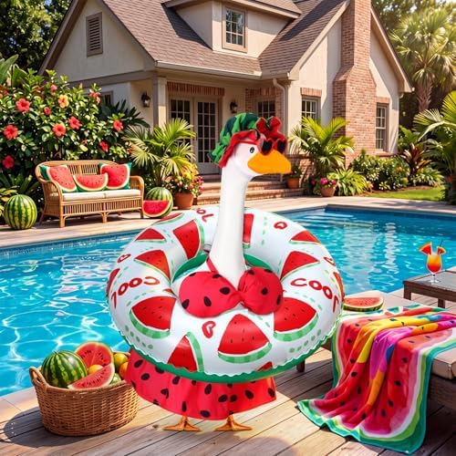 Abbylike Summer Watermelon Bikini Porch Goose Outfits with Hat, Sunglasses and Swimming Tube Hawaiian Clothes Costume for 23'' Goose for Garden Porch Statue Yard Pathway Decorations - Image 5