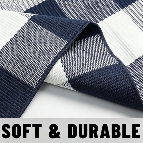 Buffalo Plaid Outdoor Rug 3x5 Ft Navy Blue and White Checkered Area Rug Washable Doormats Indoor Outdoor Rugs for Layered Front Door Mats, Porch, Entryway, Kitchen, Farmhouse - Image 4