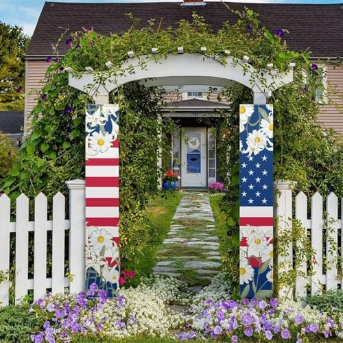 Daisy Porch Sign Hanging USA Flag Outdoor Welcome Signs for Porch Decorations Door Banners for Front Door 2 Packs Outdoor Decor Banner Flag for Porch Home Yard Garden Party Decor - Image 4