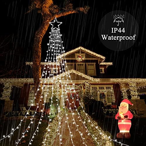 Christmas Decoration Lights, Outdoor Christmas String Lights 320 LED 11.5Ft Waterfall Tree Light with Big Star Topper Waterproof 8 Light Modes for Xmas New Year Holiday Yard Outdoor Indoor Decor - Image 5
