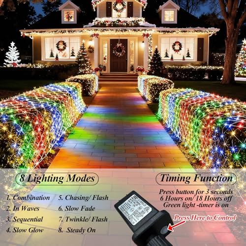 300 LED Net Lights for Bushes, 14.8ft x 5ft 8 Modes Christmas Outdoor Mesh Lights Connectable, Waterproof Decorative String Lights Plug in for Xmas Tree Garden Wedding Party (Clear Wire, Mulitcolor) - Image 2