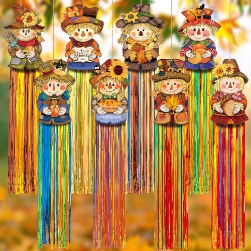 DoubleFill 8 Pcs Fall Scarecrow Outdoor Hanging Decorations with Tassels by DoubleFill