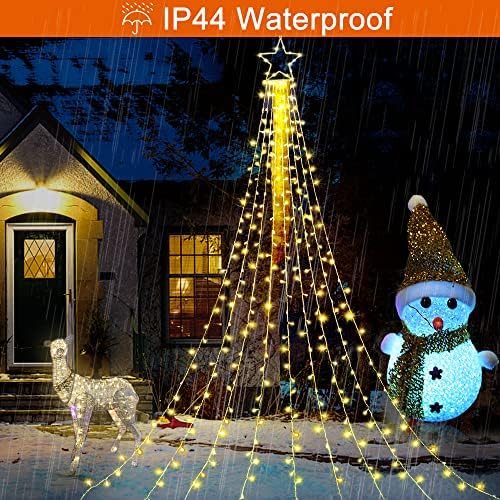 Christmas Decoration Lights, Outdoor Christmas String Lights 320 LED 11.5Ft Waterfall Tree Light with Big Star Topper Waterproof 8 Light Modes for Xmas New Year Holiday Yard Outdoor Indoor Decor - Image 2