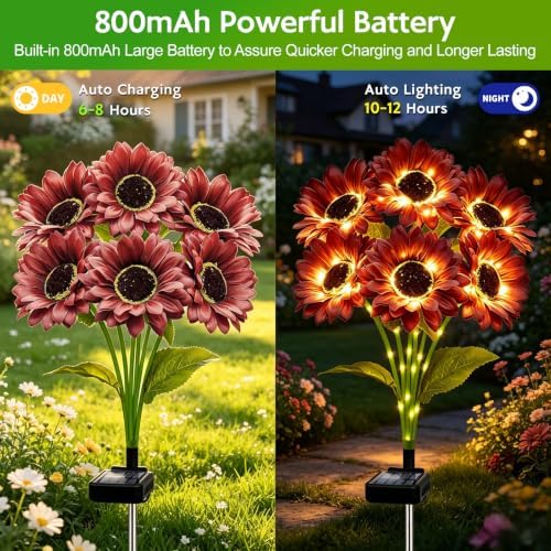 Solar Sunflower Lights Outdoor Garden Decor, 4 Pack Solar Brown Flowers Lights with 18 Sunflowers, Waterproof Fall Decor Stake Decorative Light Auto ON/Off for Garden Yard Patio, Gift for Women - Image 3