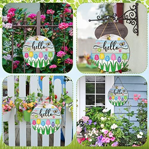 Wesiti Hello Spring Wooden Hanging Sign Rustic Tulip Flower Front Door Wreath Farmhouse Floral Wood Welcome Hanger Sign for Indoor Outdoor Home Porch Window Decor - Image 2