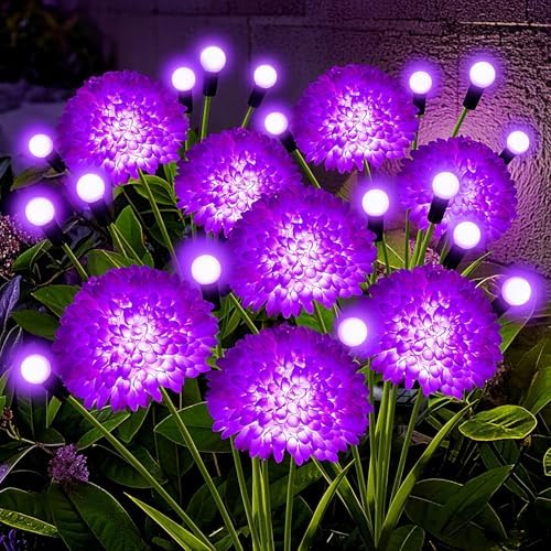 Solar Garden Lights, 4 Pack Solar Purple Swaying Firefly Lights with Flowers, Waterproof Purple Halloween Flowers Light Outdoor for Garden Patio Yard Fall Decoration, Gifts for Women Mother's Day by MRHEPHAESTUS