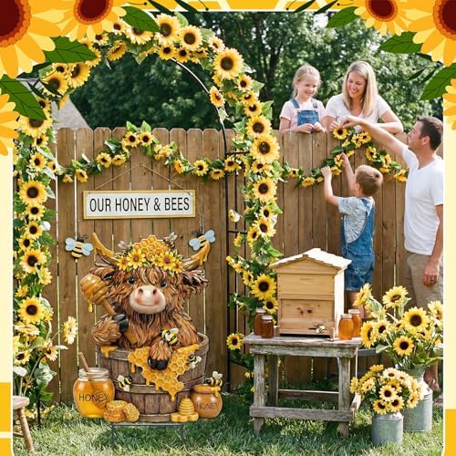 Amyhill Bee Highland Cow Outdoor Decor Honeybee Cow Metal Garden Stakes Decorative Rustic Bee Calf Lovers Yard Signs with Stakes for Farmhouse Spring Garden Lawn Outdoor Decorations - Image 4