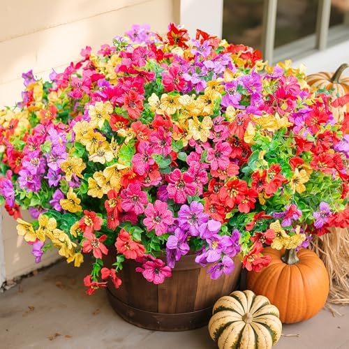 Daisy Artificial Flowers for Outdoors Decor, 12 Bundles Faux Daisy with Eucalyptus Fake Plants Greenery UV Resistant Look Real Colorful Faux Flowers for Outside Planter Porch Patio Yard Gardens, Mix by florisso