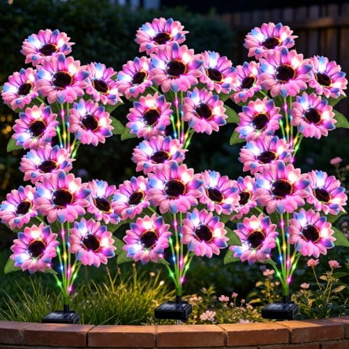 Solar Sunflower Lights Outdoor Garden Decor, 6 Pack Solar Multicolor Flowers Lights with 18 Sunflowers, Waterproof Fall Decor Stake Decorative Light Auto ON/Off for Garden Yard Patio, Gift for Women by stadeco