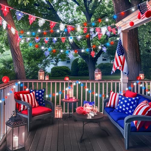 JMEXSUSS Red White and Blue Lights Battery Operated, 33ft 4th of July Lights Outdoor Waterproof, 100 LED String Light for Independence Day Memorial Patriotic Day Decor (Pack of 2) - Image 7