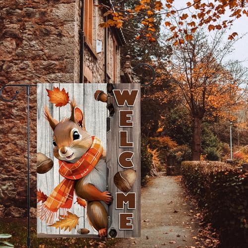 Welcome Fall Garden Flag 12x18inch The Nut Squirrel Fall Autumn Thanksgiving Garden Flags Yard Porch House Flag Double-Side For Home Outdoor Yard Patio Lawn Decor, Garden Decorations - Image 2