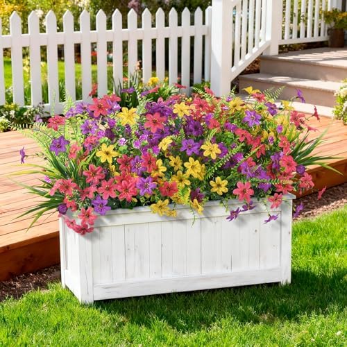 Artificial Flowers for Outdoors Spring Summer Decoration, 12 Bundles Fake Plants UV Resistant Realistic Faux Flower Silk Daisy with Eucalyptus Stem for Patio Planter Porch Yard Window Box Balcony - Image 2