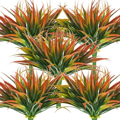 32 Pcs Artificial Grass Fake Plants 17.3in Outdoor Plastic Plants UV Resistant Greenery Fake Grass for Home Window Garden Office Patio Hanging Planter Pathway Front Porch Décor Red by Phliofd