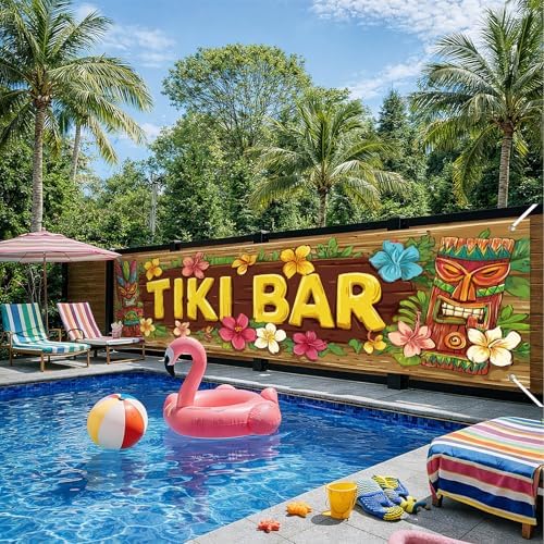 HOMETITUTE Tiki Bar Summer Outdoor Banner 10x3FT Large Tropical Luau Beach Theme Backyard Party Decoration Pool Party BBQ Patio Garden Hawaiian Island Indoor Outdoor Celebration Display Decor - Image 3