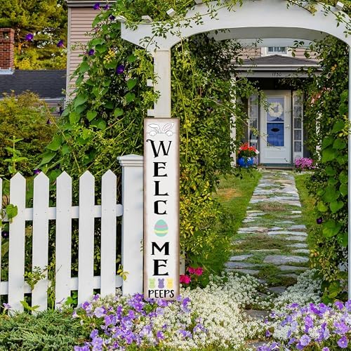 Easter Porch Sign Rabbit Front Door Hanging Decorations Wooden Vertical Indoor Outdoor Standing Welcome Signs For Home Yard Farmhouse Holiday Decor 47 x 7.8 inch - Image 7