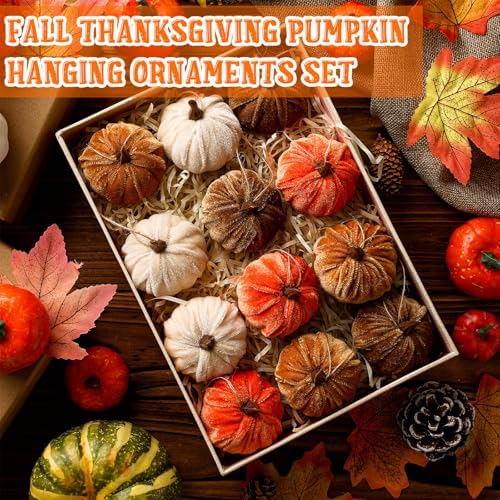 Vercraft 12 Pcs Fall Pumpkin Hanging Ornament, Fall Tree Decor, Neutral - Image 3
