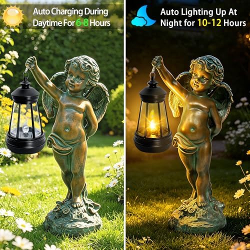 Solar Angel Garden Statues, Outdoor Angel Solar Hanging Lights Waterproof, Birthday Gifts for Mom Women Mother's Day, Cupid Boy Garden Figurines for Yard Decor Patio Porch Lawn Ornaments - Image 3