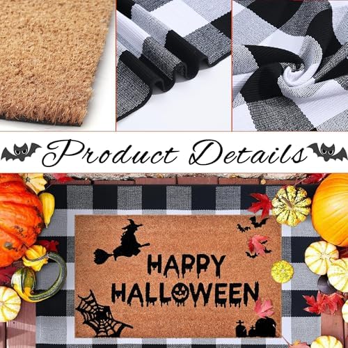 Halloween Decor Doormat Combo Set, 100% Coco Coir Welcome Mat + 3' x 5' Black and White Plaid Rug - Halloween Fall Front Porch Entryway Decor Floor Mat, Indoor Outdoor Autumn Mats Happy Halloween - Image 5