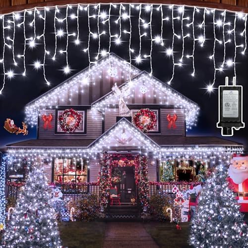 612 LED 60FT Christmas Icicle Lights, 136 Drops, 12 Modes, Cool White by QUHUATU