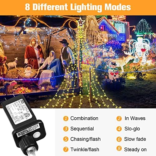 Outdoor Christmas Decorations Star String Lights, 320 LED 11.5 ft Waterfall Tree Lights with 8 Lighting Modes Christmas Star Lights for Indoor Outdoor Yard Home Festival Party Xmas New Year Decor - Image 6