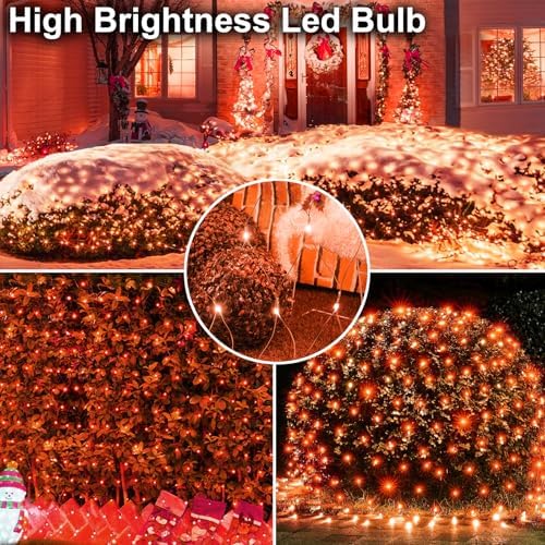 Solar Fall Halloween Net Lights Outdoor-208Led 9.9x6.6Ft Orange - Image 2