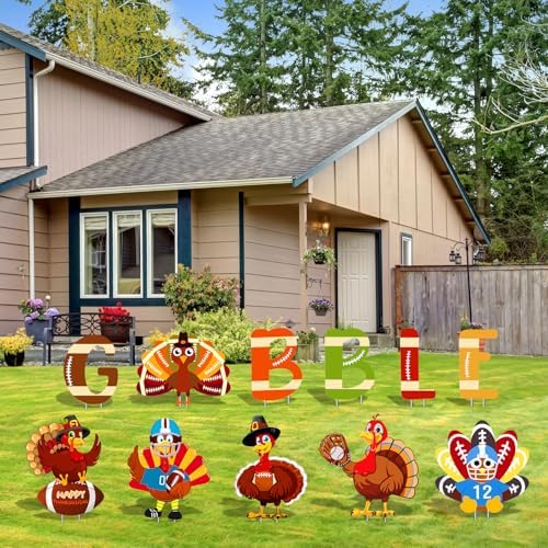 11 Pcs Thanksgiving Yard Signs Gobble Turkey Outdoor Lawn Decorations Blow Up Yard Turkey Outside Decoration Pumpkins Yard Stakes for Fall Party - Image 5