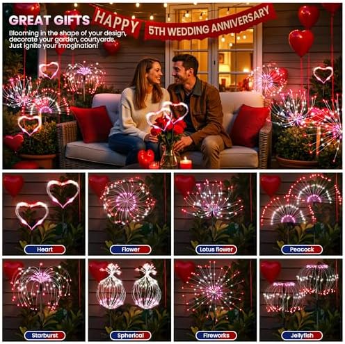PEVOROS Solar Firework Fairy Garden Lights Outdoor, Red/White/Pink, 6 Pack - Image 3