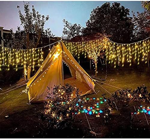 304 LED Solar Christmas Icicle Lights Outdoor Decorations, 8 Modes Waterproof Icicle Fairy Lights for Outside Holiday, Patio, Balcony, Christmas, Window, House Eaves Decorations, Warm White - Image 4