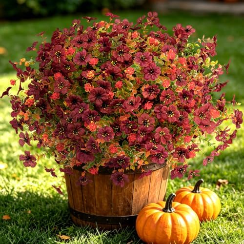 Ammyoo 12 Bundles Fall Mums Artificial Flowers for Outdoors Decor by Ammyoo