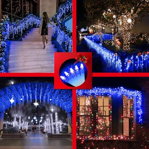 612 LED Christmas Lights,60FT Icicle Lights, 136 Drops, 12 Modes, Blue - Image 6