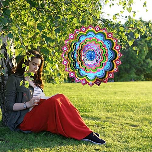 FONMY Mandala Wind Spinner w/Crystal Ball Peacock- 3D Stainless Steel Hanging Spinners Worth Gift Christmas Decoration Indoor/Outdoor Garden Décor Kinetic Yard Art 12 Inches Wind Sculpture - Image 6