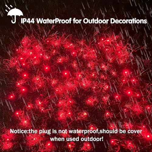 HISHINY LED Red Christmas Net Lights Outdoor,5ftx5ft 100LED Green Wire, Connectable Indoor Outdoor Bush Mesh Net Lights String for Valentines Day Decor,Shrub,Yard,Tree（Red） - Image 3