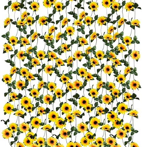 Uieke 10 Pack Artificial Sunflower Garland, 8.2ft/Pcs Silk Sunflowers with Green Leaves, Flowers Vines for Room Home Kitchen Garden Wedding Arch Bridal Baby Shower Party Outdoor Decor by Uieke
