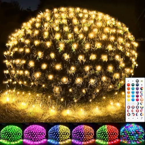 204 LED Net Lights, 35 Colors Changing Christmas Net Lights Outdoor, 9.8ft x 6.6ft Connectable Bush Mesh Light Clear Wire for Halloween Christmas Tree Holiday Wedding Party Gazebo Patio Decor by Lovelite