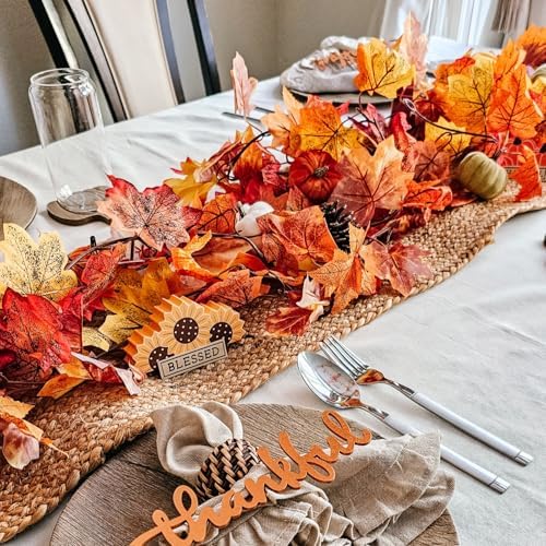 CQURE 5 Pack Fall Garland, 29.5Ft Artificial Autumn Maple Leaves Vines Thanksgiving Halloween Harvest Decor for Fireplace Mantle Table Indoor Outdoor - Image 6
