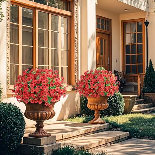 Ouddy Decor 12 Pcs Artificial Flowers for Outdoors Decorations, Red - Image 4