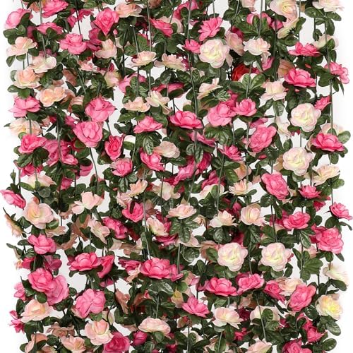 9 Pack 72 FT Artificial Flower Garland Fake Pink Roses Vines Silk Flowers by KHOYIME