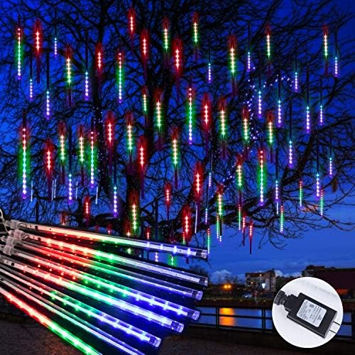 Meteor Shower Lights Outdoor, 11.8 Inches 10 Tubes 240 LED Snowfall Light, Waterproof Meteor Christmas Lights, Hanging Falling Rain Light for Tree Bushes Holiday Party Christmas Decor, Multicolored by Brightown