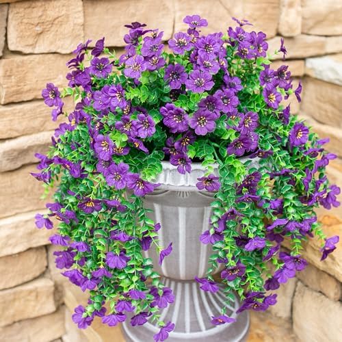 HyeFlora Artificial Flowers for Outdoors Garland Decoration, 2Pcs Dark Purple Fake Hanging Flowers, UV & Fading Resistant, Faux Decor for Home Porch Patio Balcony Planter Yard - Image 5