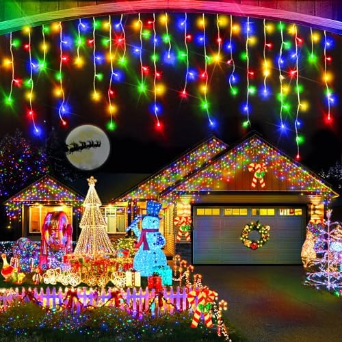 164FT Ice Lights Outdoor, 1600 LED Drops with Timer & Memory, IP44 Waterproof - Multicolor for Christmas Yard Decor by Heceltt