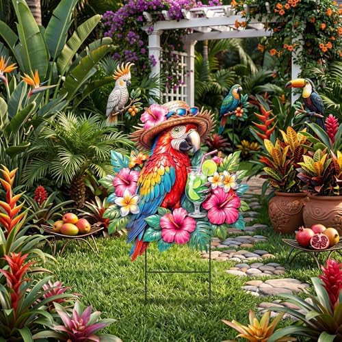 Amyhill Tropical Outdoor Decor 2026vbs Parrot Metal Garden Stakes 25 Inch Jungle Leaves Welcome Yard Signs Decorative Garden Stakes for Patio Lawn Walkway Backyard Porch Luau Rainforest Party Supplies - Image 5